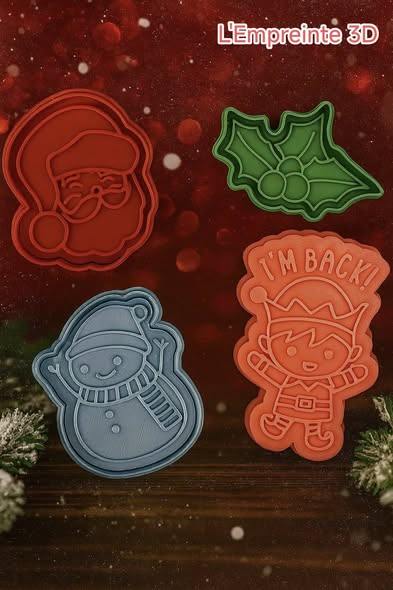 Emporte-pièces père Noël, houx, bonhomme de neige